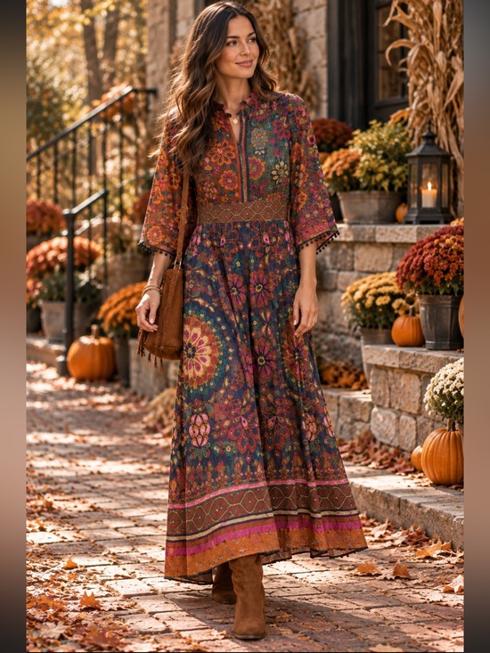 FARM Rio Dresses & Skirts - Farm Rio x Anthropologie Mock Neck Maxi Dress Small Flowy Boho fall size M